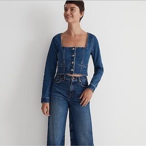 Madewell Denim Square-Neck Crop Top in Hallwood Wash